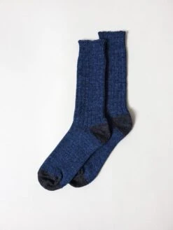 Recycled Cotton Ribbed Socks, Denim