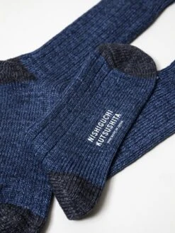 Recycled Cotton Ribbed Socks, Denim -Rikumo Knitwin Recycled Cotton Ribbed Socks Denim 2