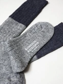 Wool Cotton Slab Socks, Charcoal 7 Wool Cotton Slab Socks, Charcoal -Rikumo Knitwin Wool Cotton Slab Socks Charcoal 2