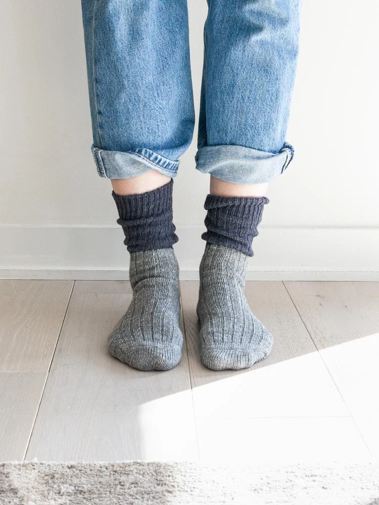 Wool Cotton Slab Socks, Charcoal 4 Wool Cotton Slab Socks, Charcoal - Image 2