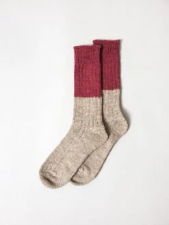 Wool Cotton Slab Socks, Red