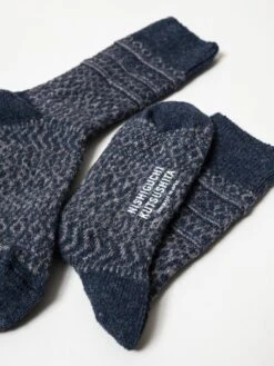 Wool Jacquard Socks, Navy -Rikumo Knitwin Wool Jacquard Socks Navy 1