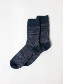 Wool Jacquard Socks, Navy