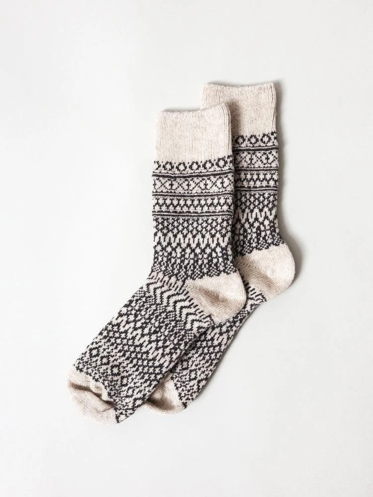 Wool Jacquard Socks, Oatmeal 3 Wool Jacquard Socks, Oatmeal