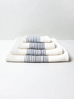Flax Line Organics Towel - Ivories -Rikumo Kontex Flax Line Organics Towel Navy Ivory 1