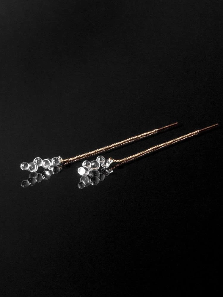 Glass Chain Earrings - Gold Drizzle 3 Glass Chain Earrings - Gold Drizzle